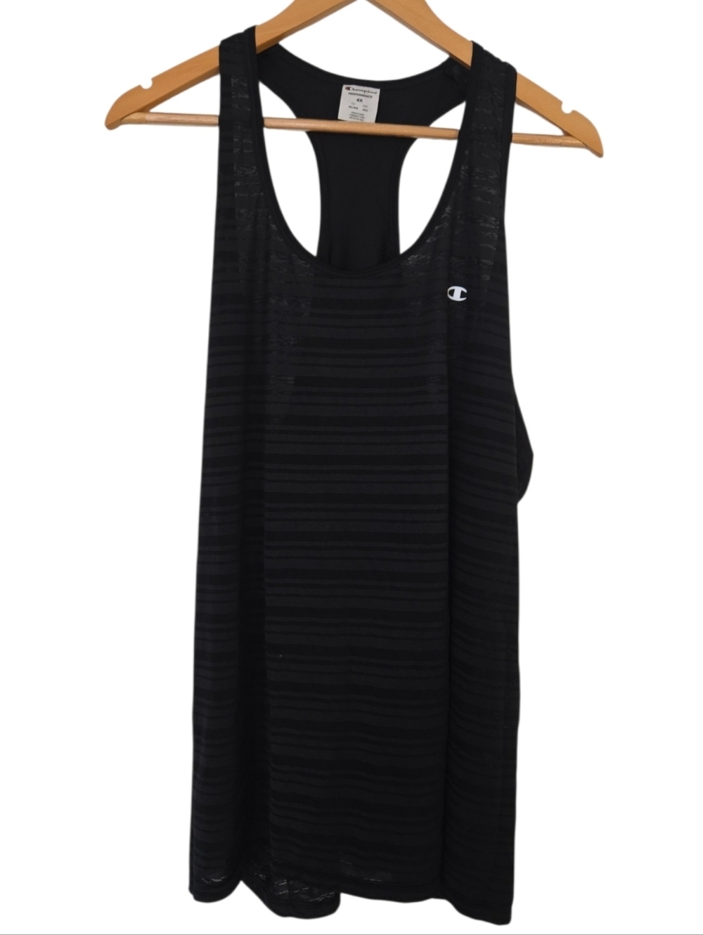 Champion Performance Tank Top 4X Black Racerback Sheer Stripe Activewear Plus Si
